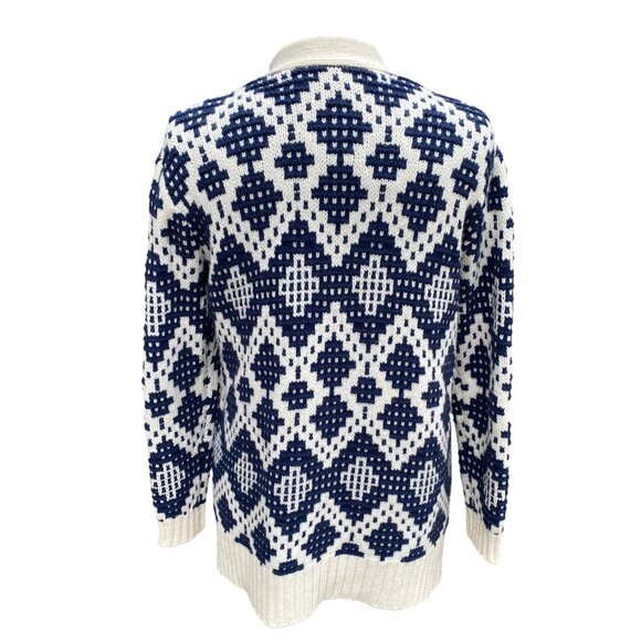 Madewell Contrast Fair Isle Cardigan Blue Open Nordic Alpaca Wool Chunky Cozy-XS - Picture 10 of 13